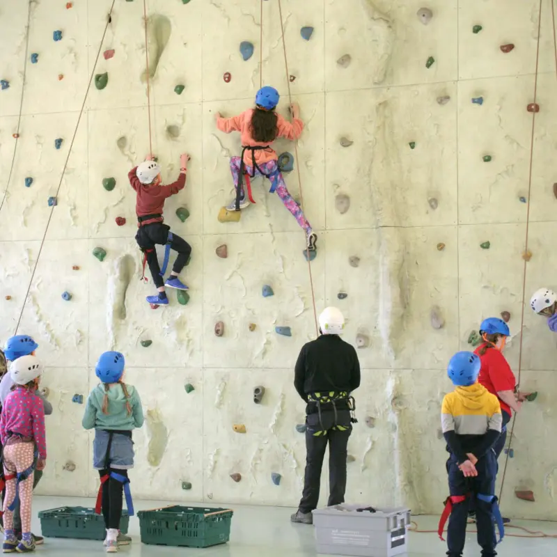 Children climbing on an indoor wall