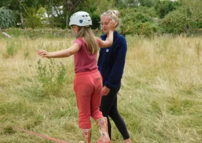 Girl slacklining