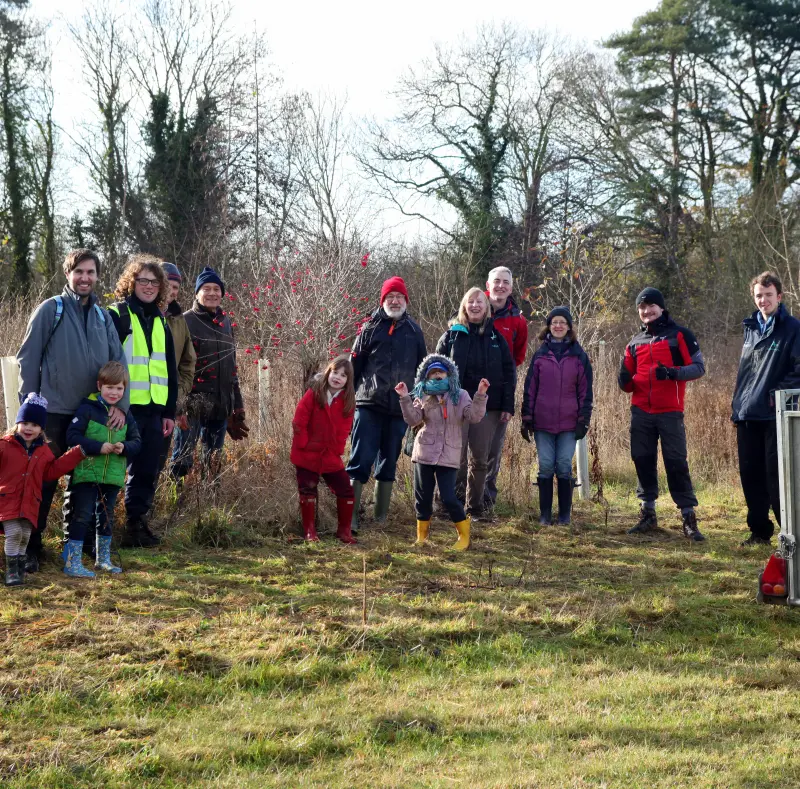 Conservation volunteers in a newly planted copse