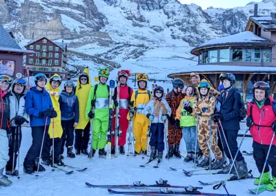 Ski group in dress-up