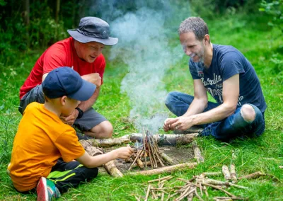 Making a fire during a bushcraft session